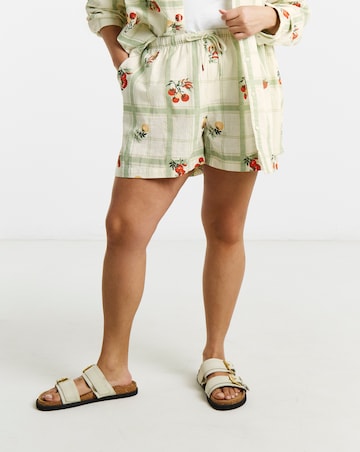 Simply Be Fruit Print Check Tie Waist Short