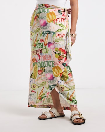 Simply Be Postcard Print Linen Wrap Skirt
