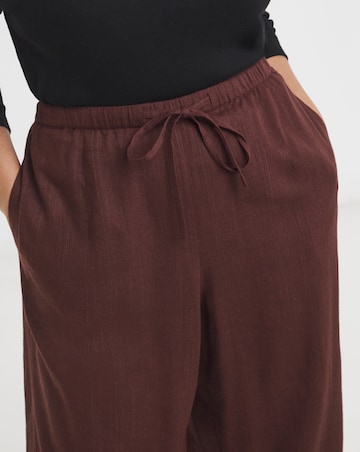 Simply Be Chocolate Tie Waist Linen Barrel Trousers
