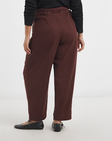 Simply Be Chocolate Tie Waist Linen Barrel Trousers