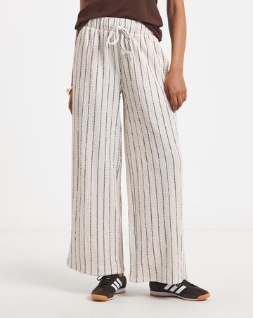 Ivory Stripe Textured Waffle Wide Leg Trouser