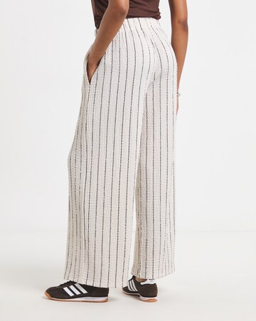 Ivory Stripe Textured Waffle Wide Leg Trouser
