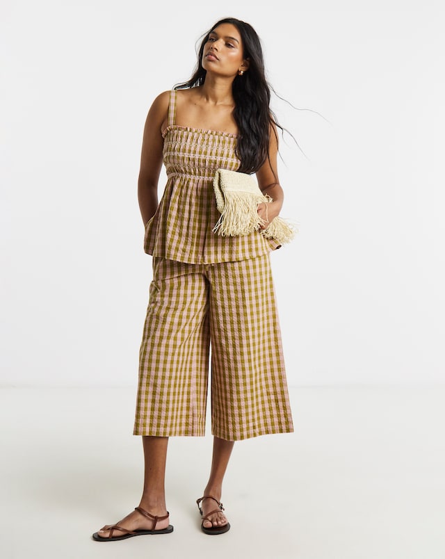 Simply Be Brown and Pink Gingham Culottes