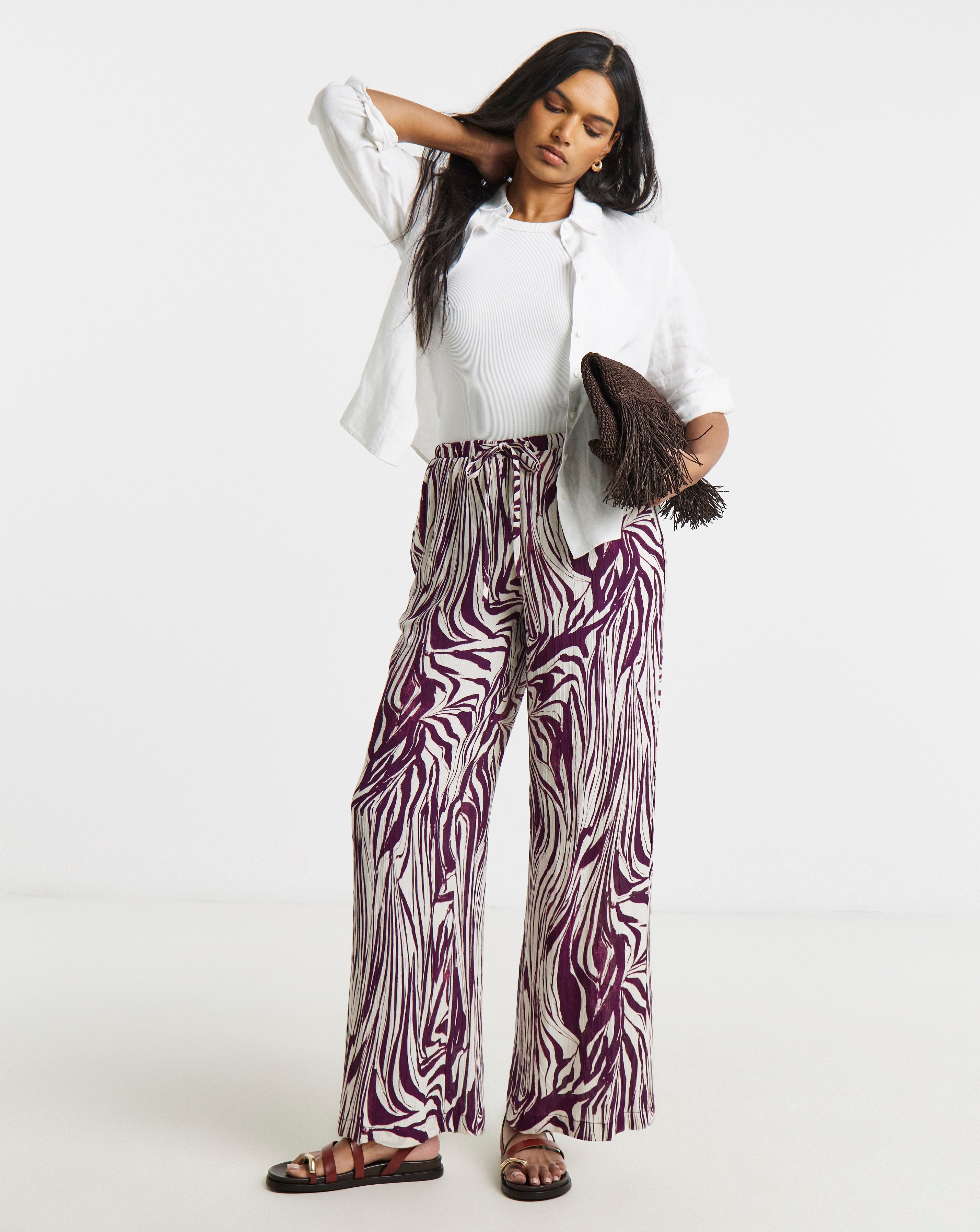 Zebra Crinkle Wide Leg Trouser