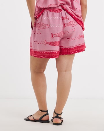 Pink Sardine Print Linen Shorts