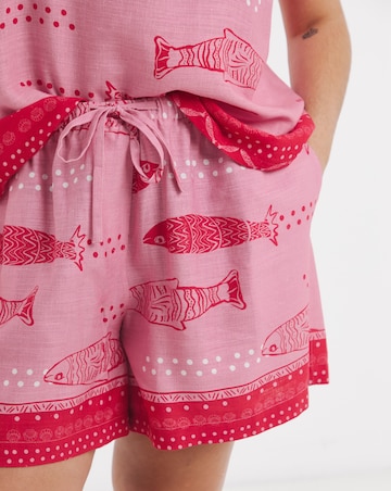 Pink Sardine Print Linen Shorts