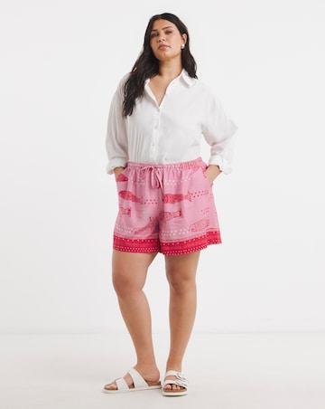 Pink Sardine Print Linen Shorts