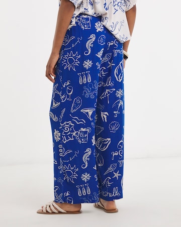 Shell Print Wide Leg Crinkle Trouser