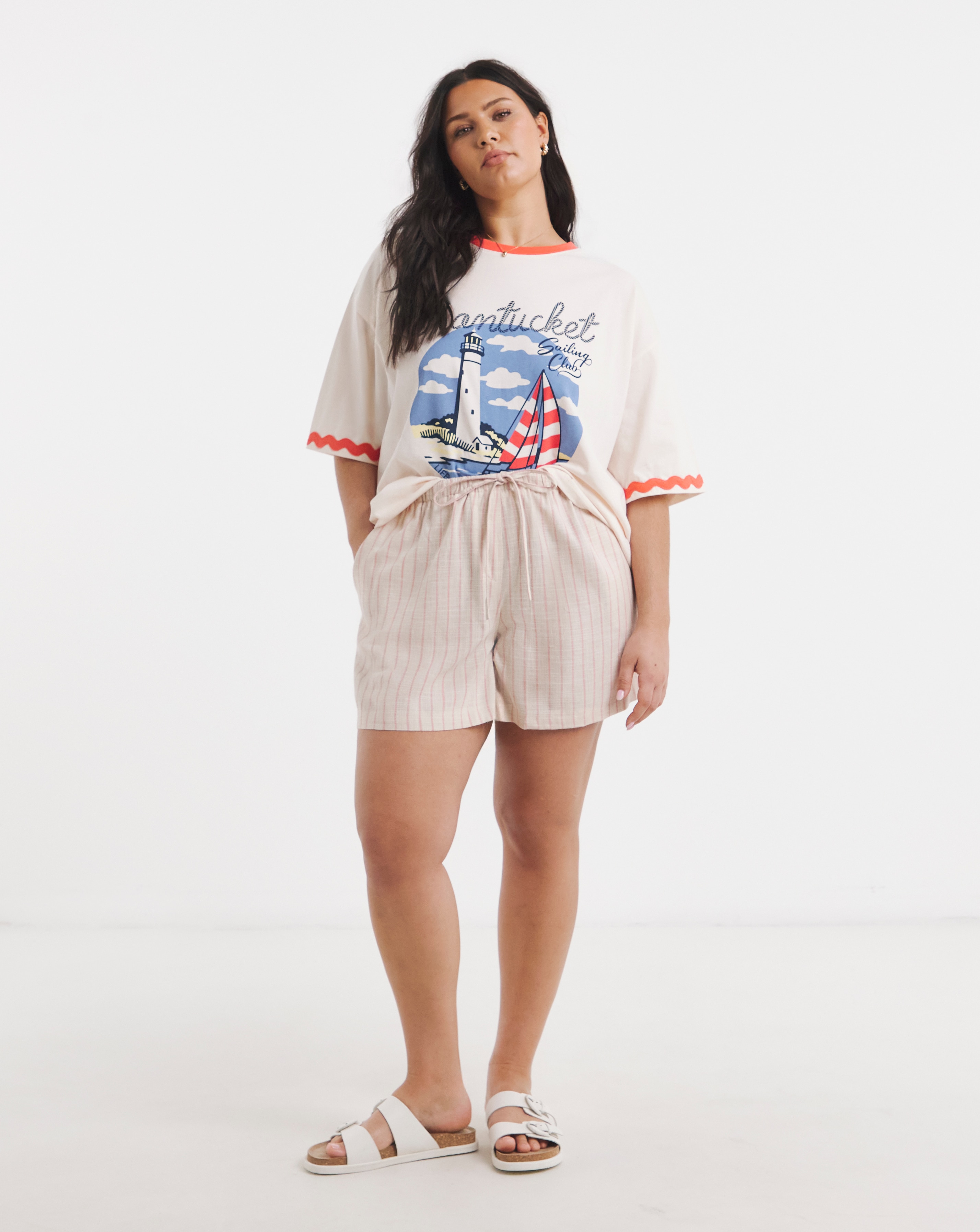 New In - Pink Stripe Linen Shorts