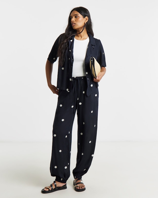 Simply Be Mono Spot Print Linen Trouser