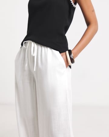 White Tie Waist Linen Wide Leg Trouser
