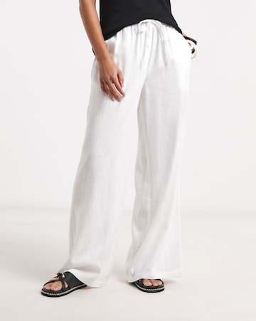 White Tie Waist Linen Wide Leg Trouser