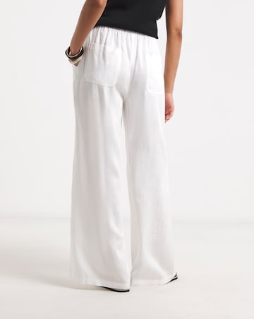 White Tie Waist Linen Wide Leg Trouser