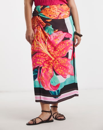 Floral Print Midi Wrap Skirt