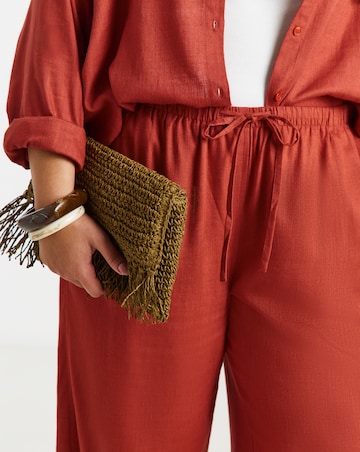 Rust Tie Waist Linen Wide Leg Trousers