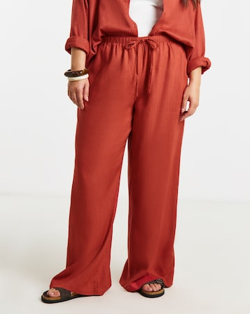 Rust Tie Waist Linen Wide Leg Trousers