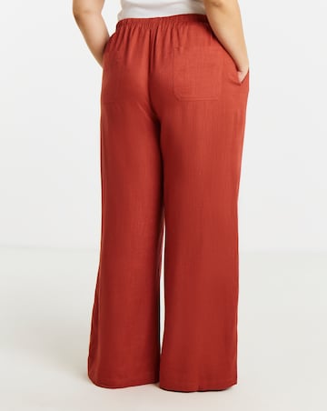 Rust Tie Waist Linen Wide Leg Trousers