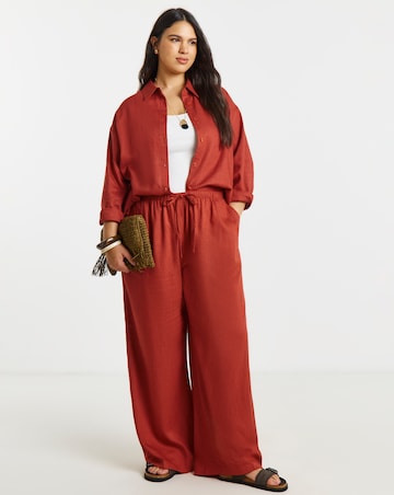 Rust Tie Waist Linen Wide Leg Trousers