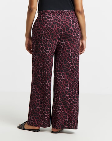 Simply Be Burgundy Leopard Textured Waffle Wide Leg Trouser