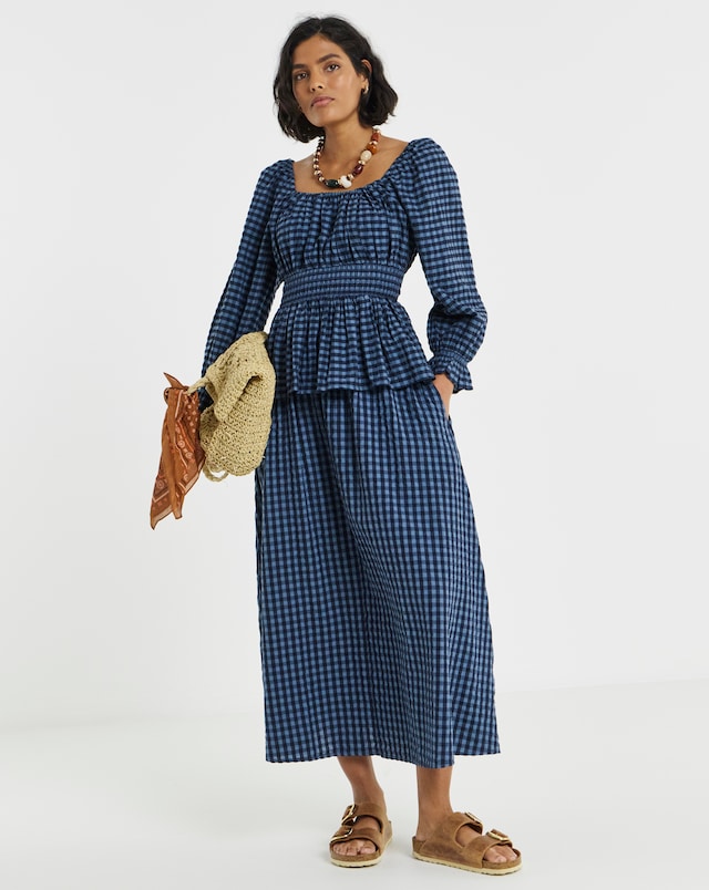 Simply Be Blue Gingham Midaxi Co-Ord Skirt