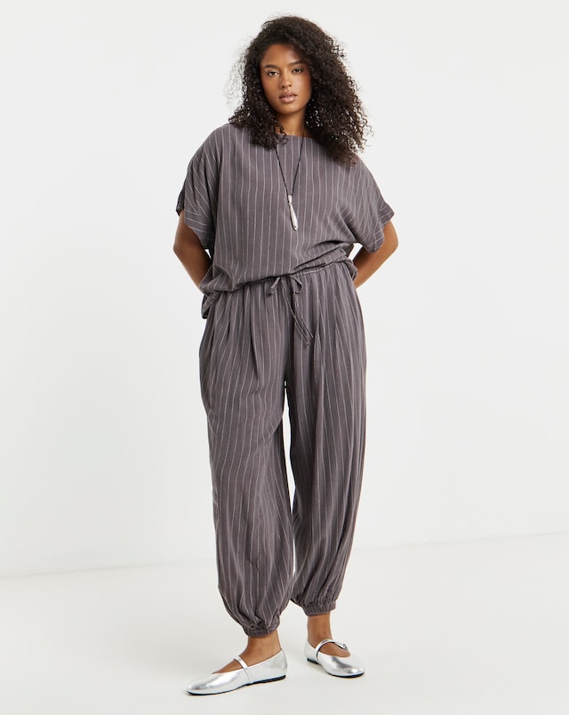 Simply Be Grey Pinstripe Co-Ord Tie Waist Balloon Trouser