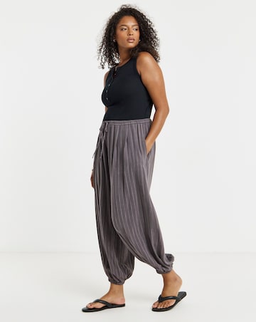 SIMPLY BE GREY PINSTRIPE TIE WAIST BALLOON TROUSER