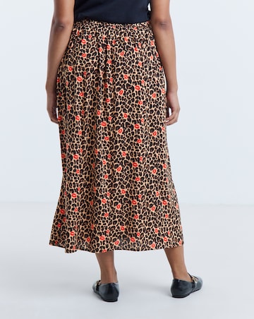Simply Be Leopard Lipstick Print Woven Midi Skirt