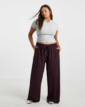 Simply Be Chocolate Spot Textured Waffle Wide Leg Trouser