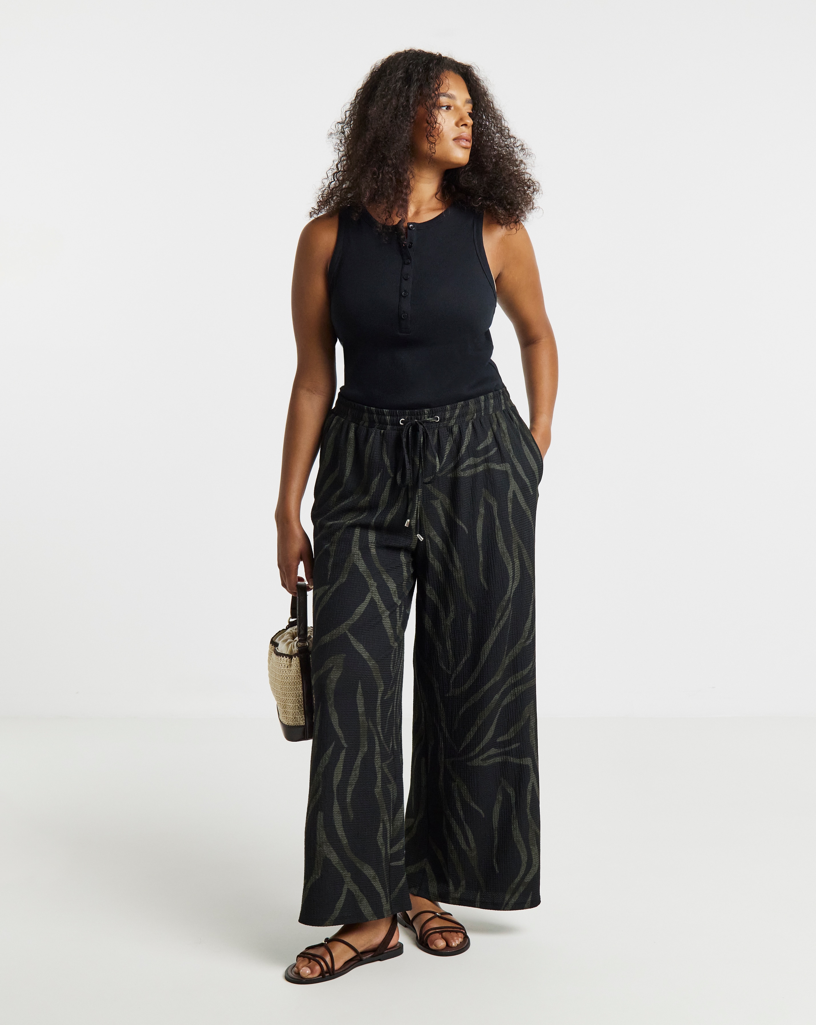 Simply Be Khaki Zebra Textured Jersey Wide Leg Trouser
