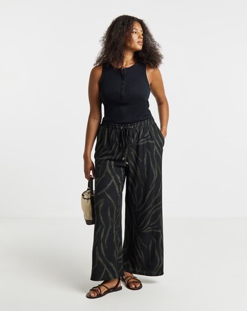 Simply Be Khaki Zebra Textured Jersey Wide Leg Trouser