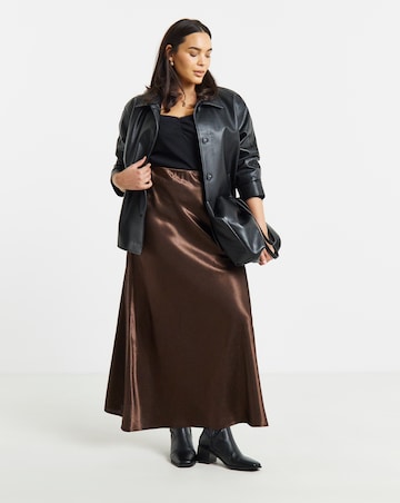 Simply Be Bitter Chocolate Satin Maxi Skirt
