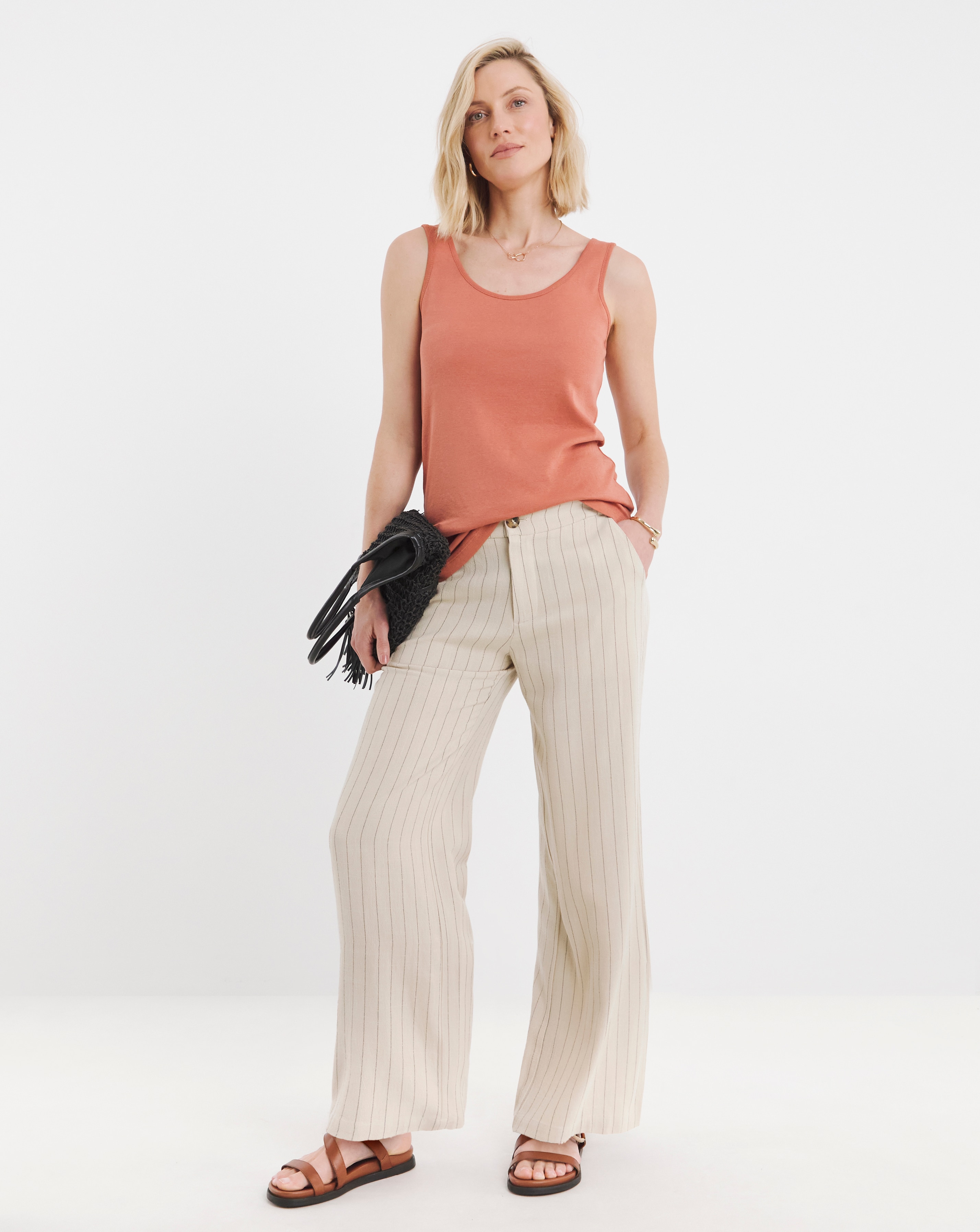 Ramie Linen Mix Wide Leg Trousers