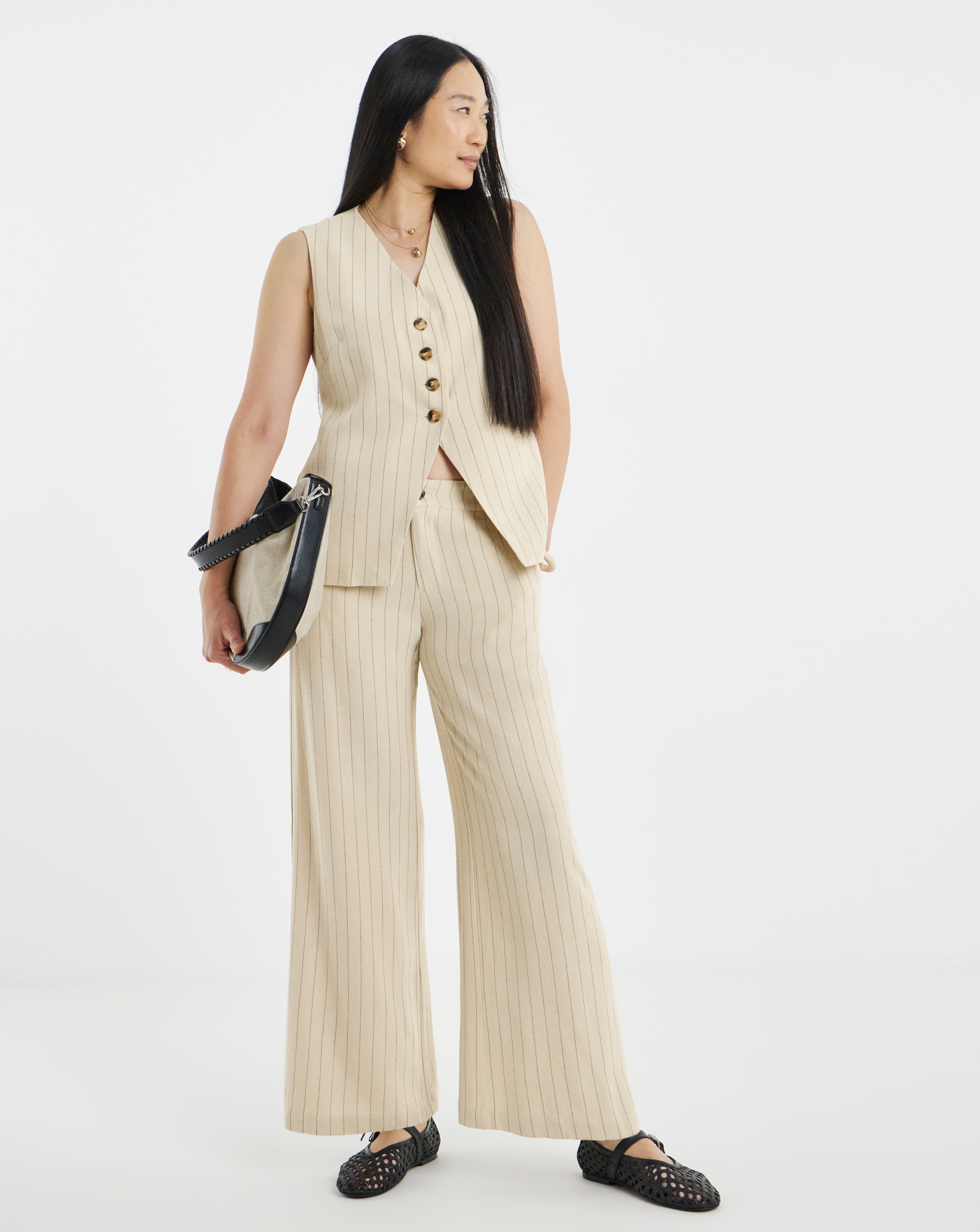 Ramie Linen Mix Wide Leg Trousers