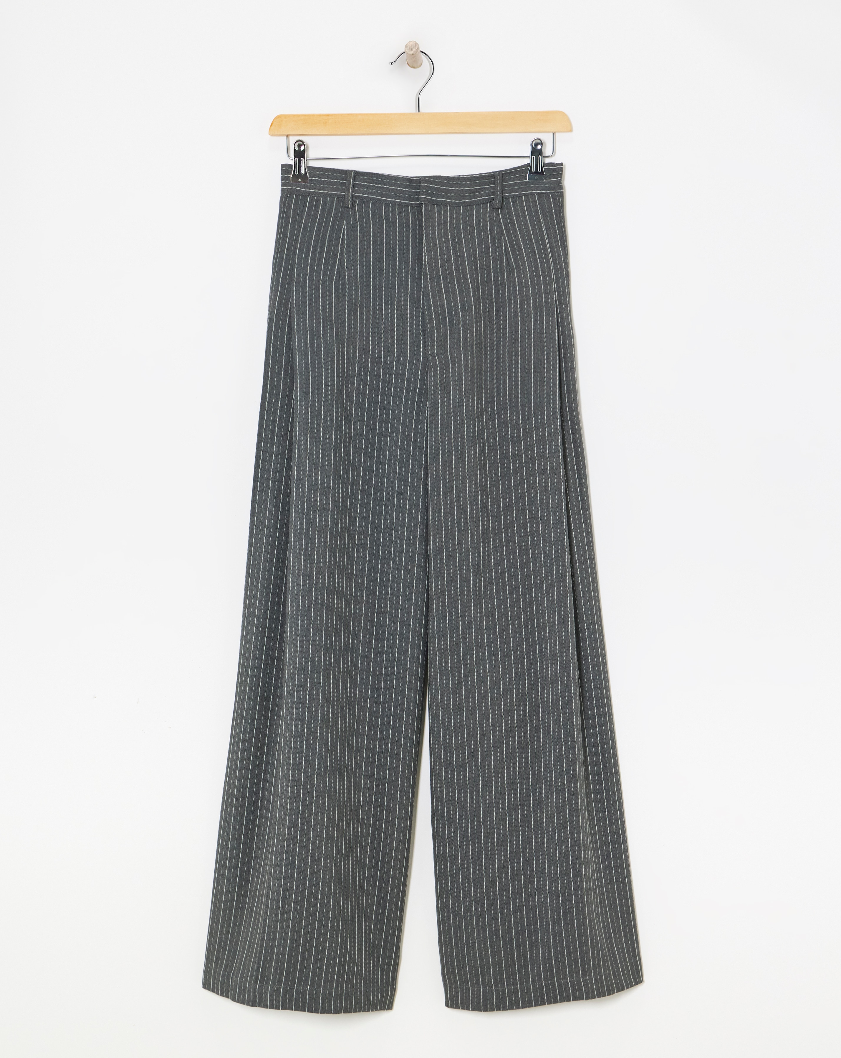 Pleated Pinstripe Wide Leg Trousers