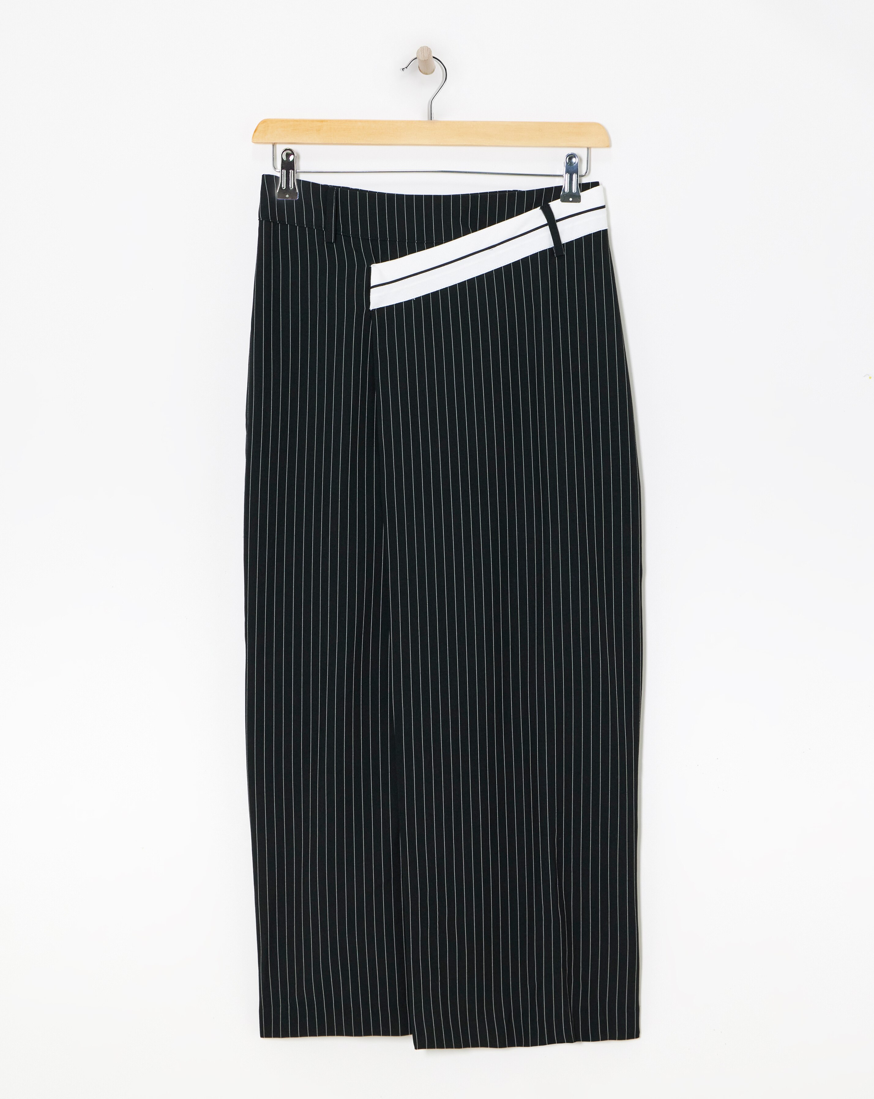 Deconstructed Waistband Pinstripe Skirt
