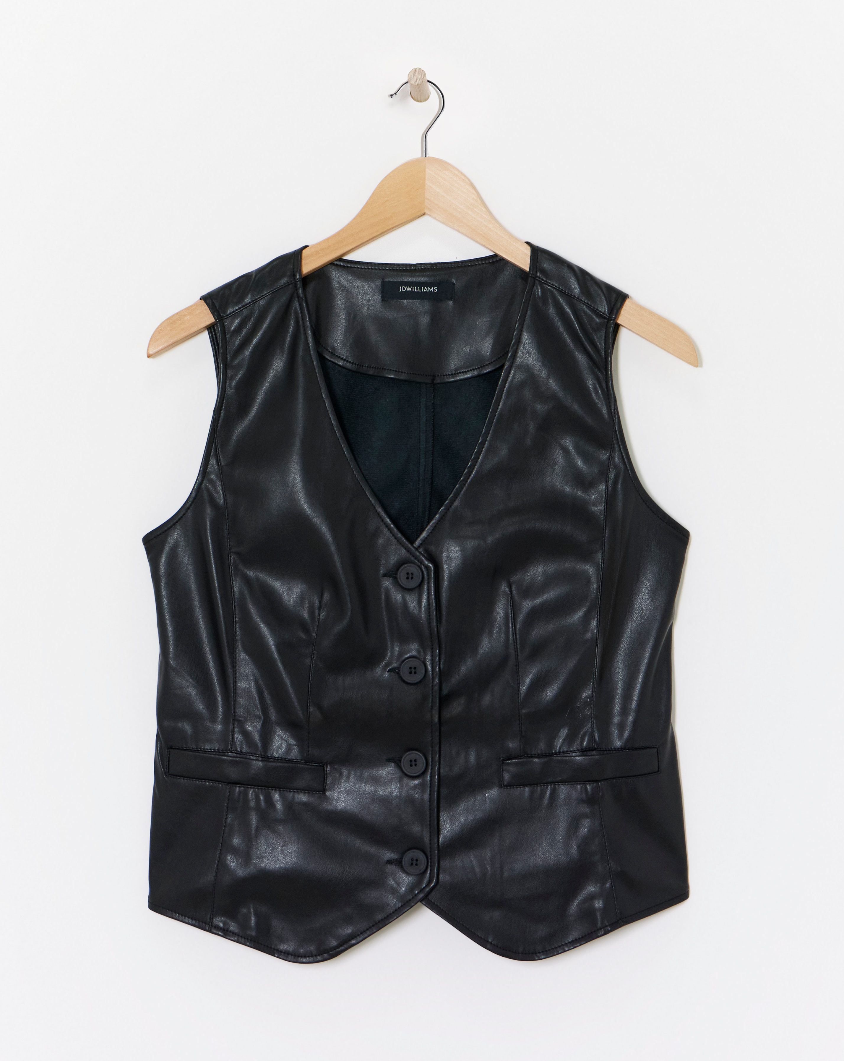 Faux Leather Button Front Waistcoat