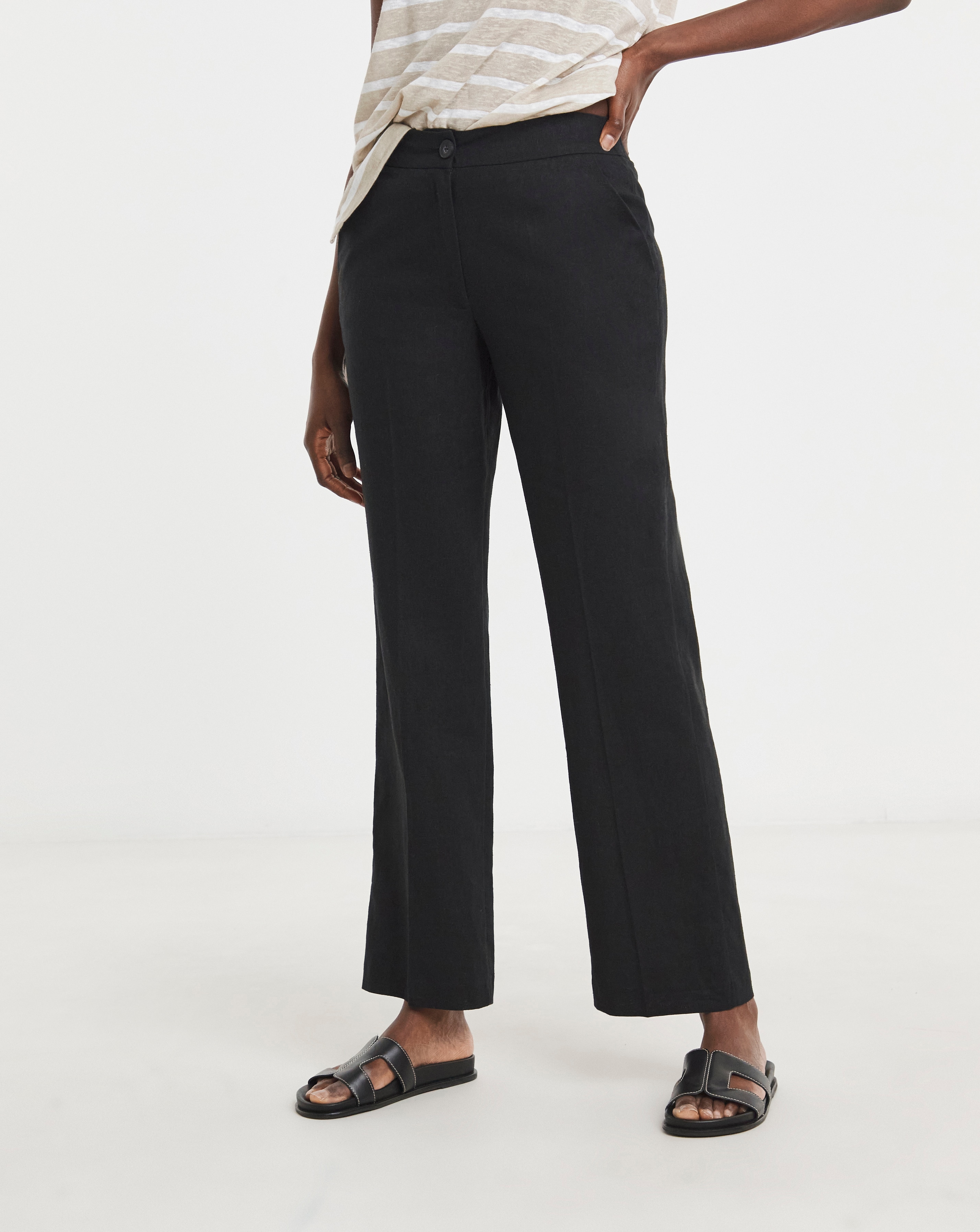 Linen Mix Straight Leg Trousers