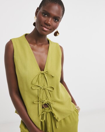 Linen Mix Tie Front Waistcoat