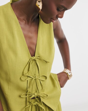 Linen Mix Tie Front Waistcoat