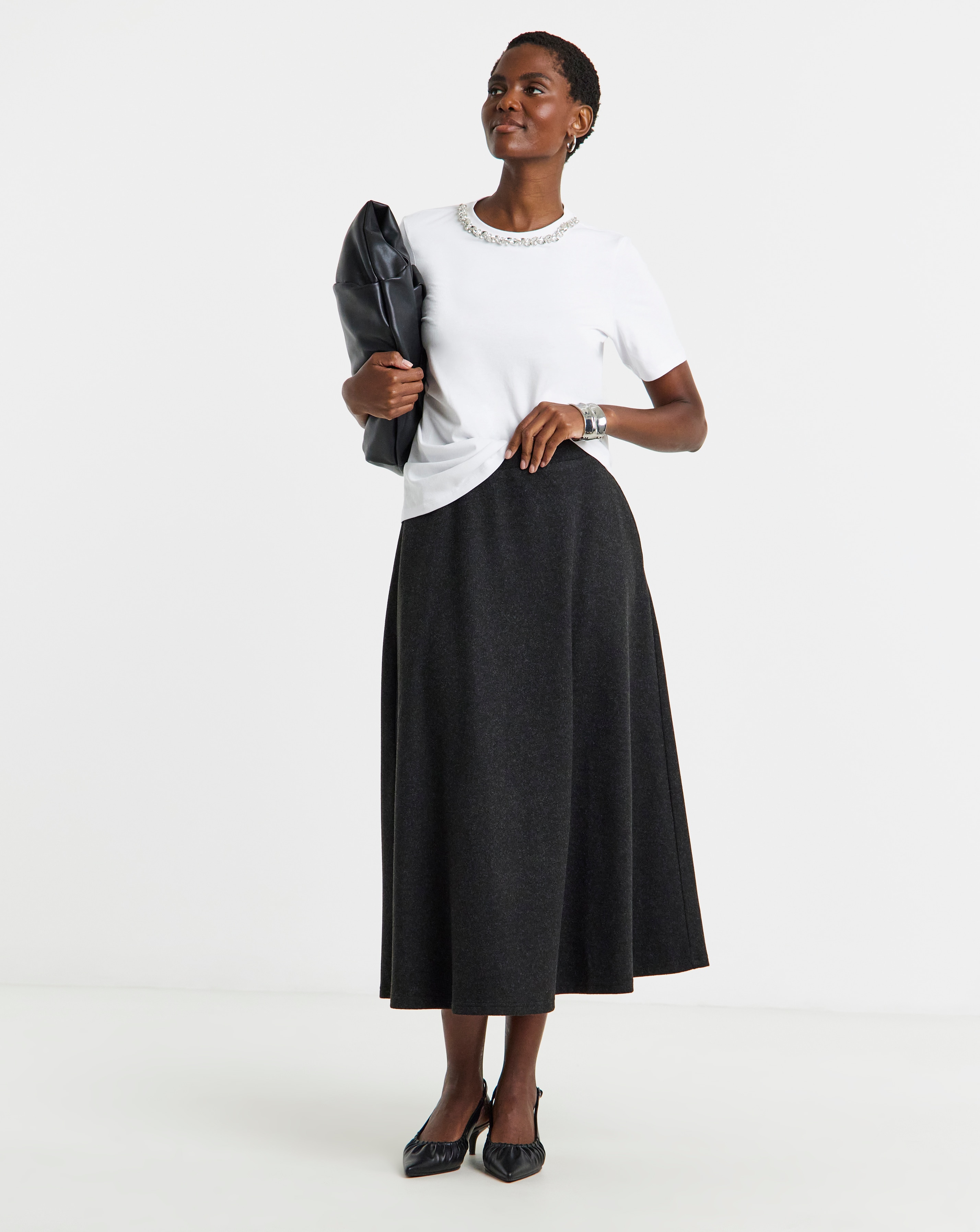Wool Look Maxi Skirt - Dark Charcoal