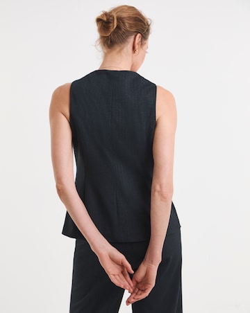 Navy Pinstripe Ponte V-Neck Gold Button Detail Waistcoat