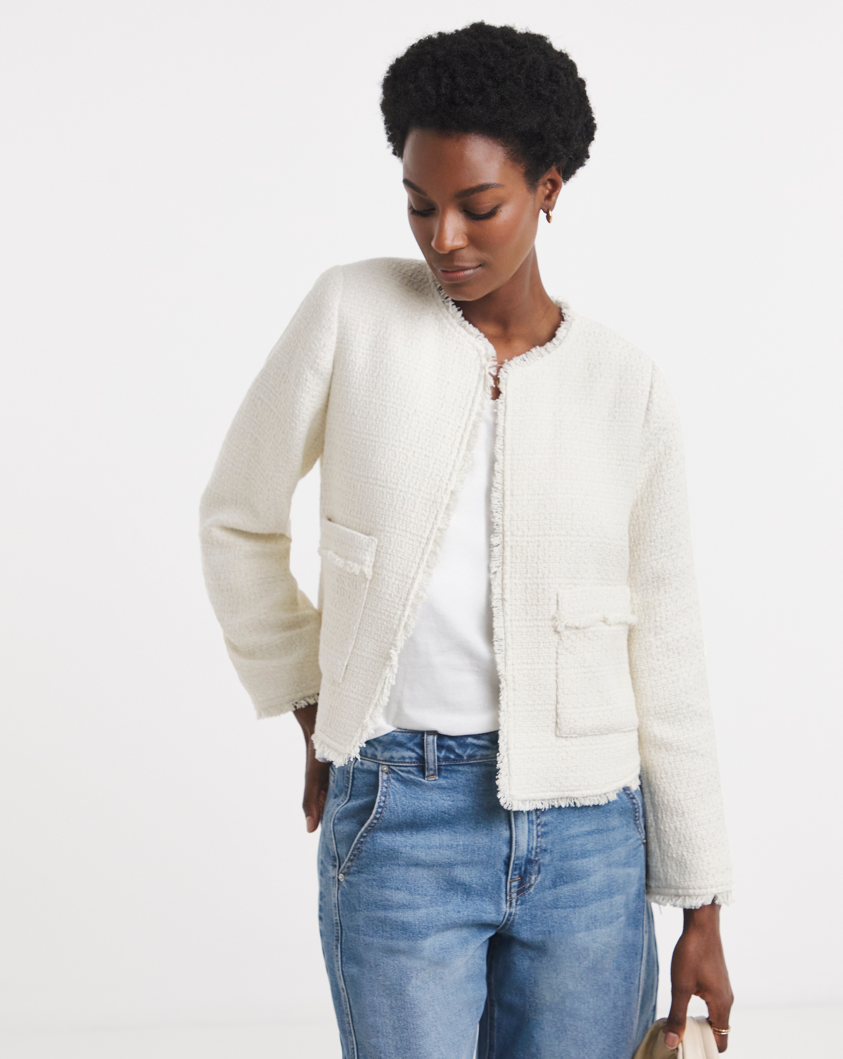 New In - Collarless Boucle Blazer