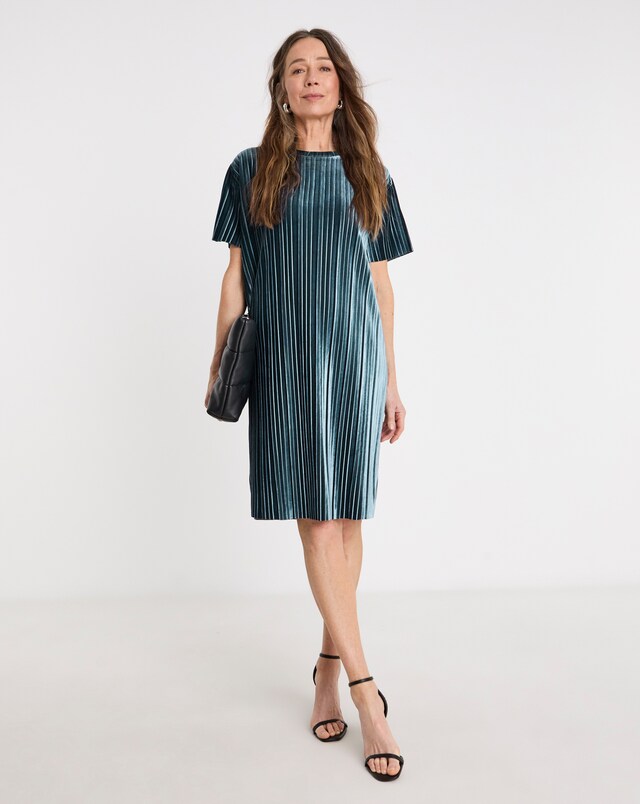 Pleated Velvet T-Shirt Dress