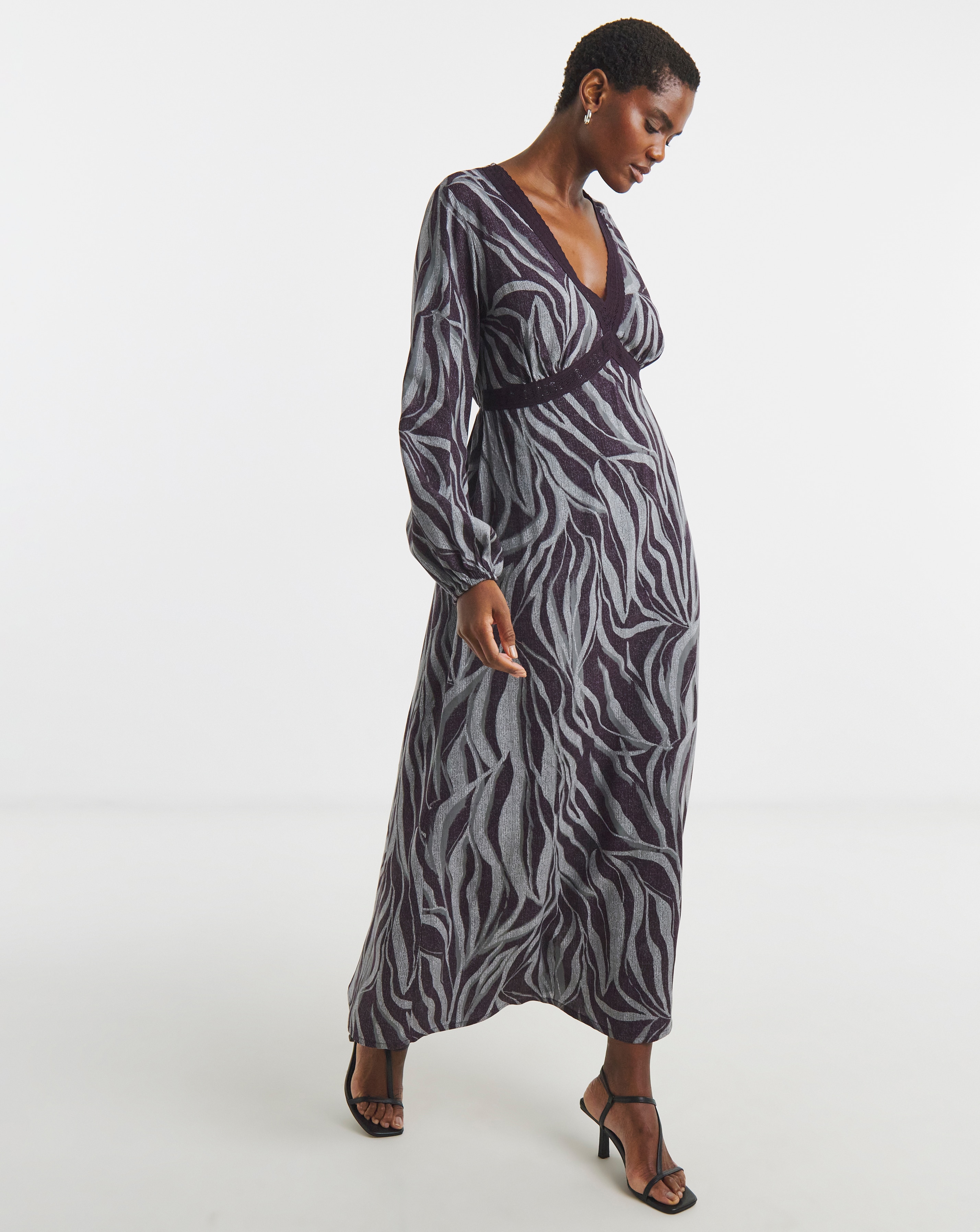 Lace Trim Long Sleeve Tea Dress