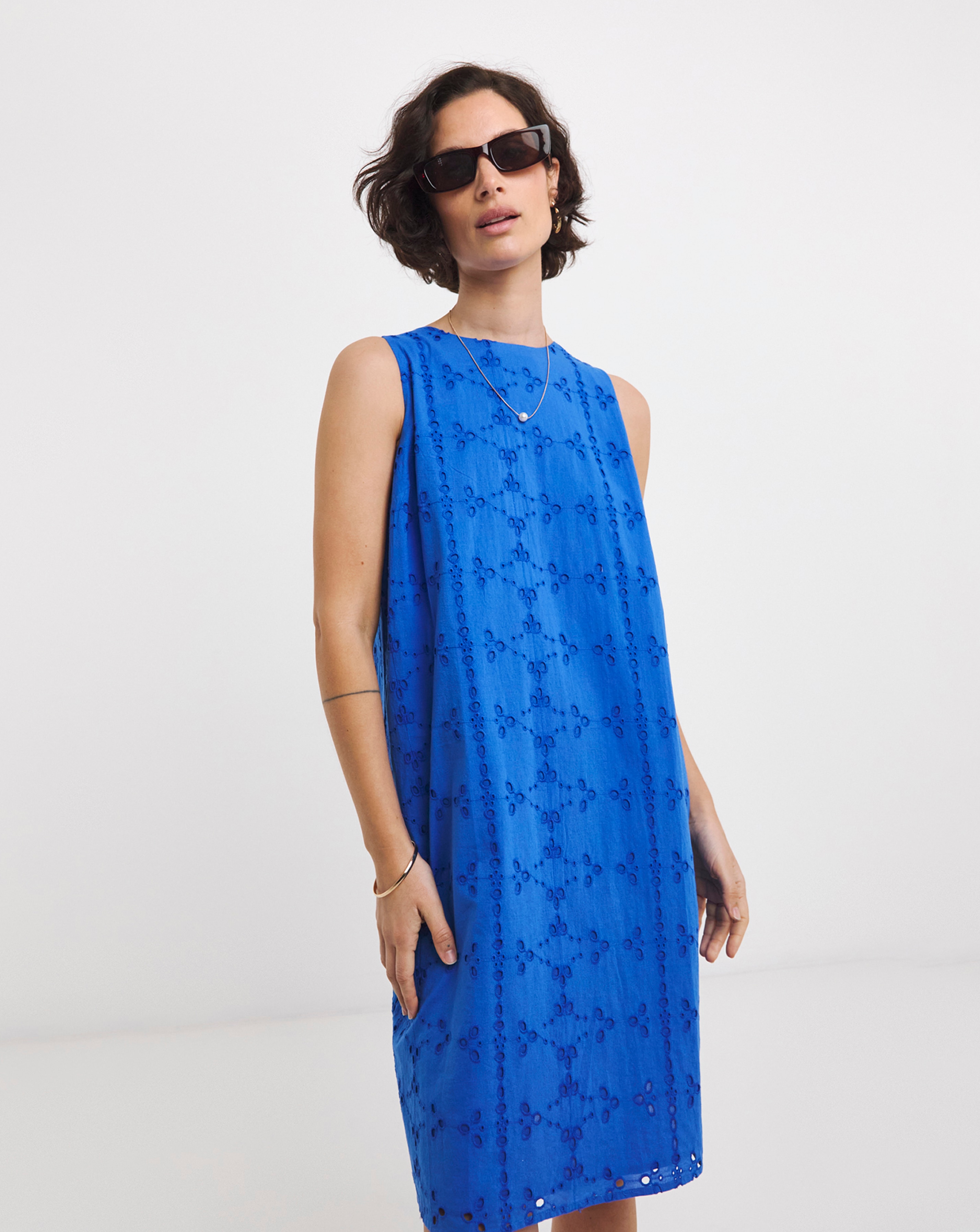 Broderie Sleeveless Shift Dress