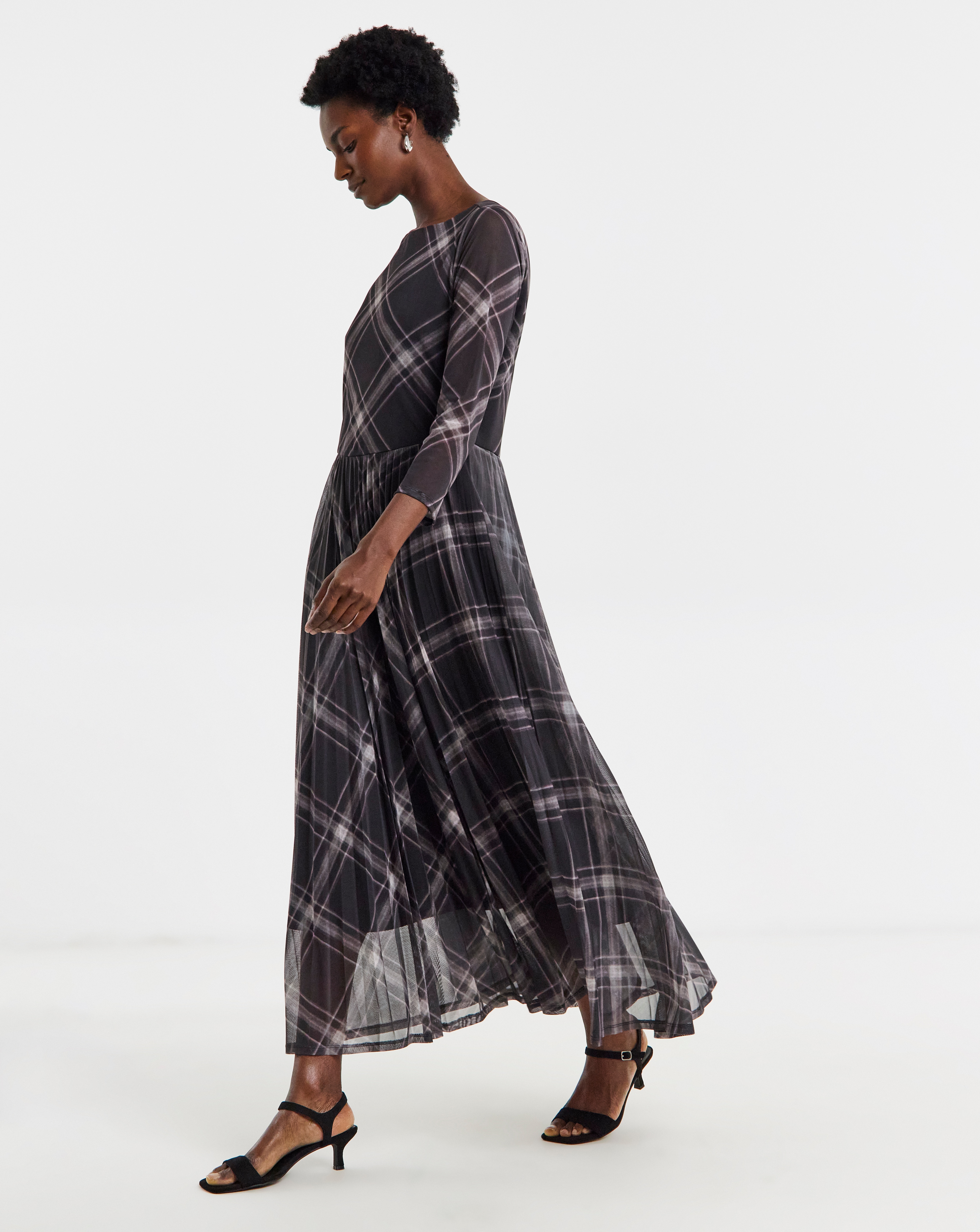 Mesh Pleated Ballet Slash Neck Dress