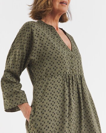 Collarless Placket Detail Smock Dress