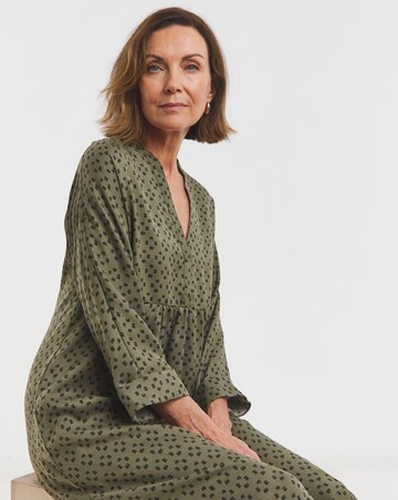 Collarless Placket Detail Smock Dress