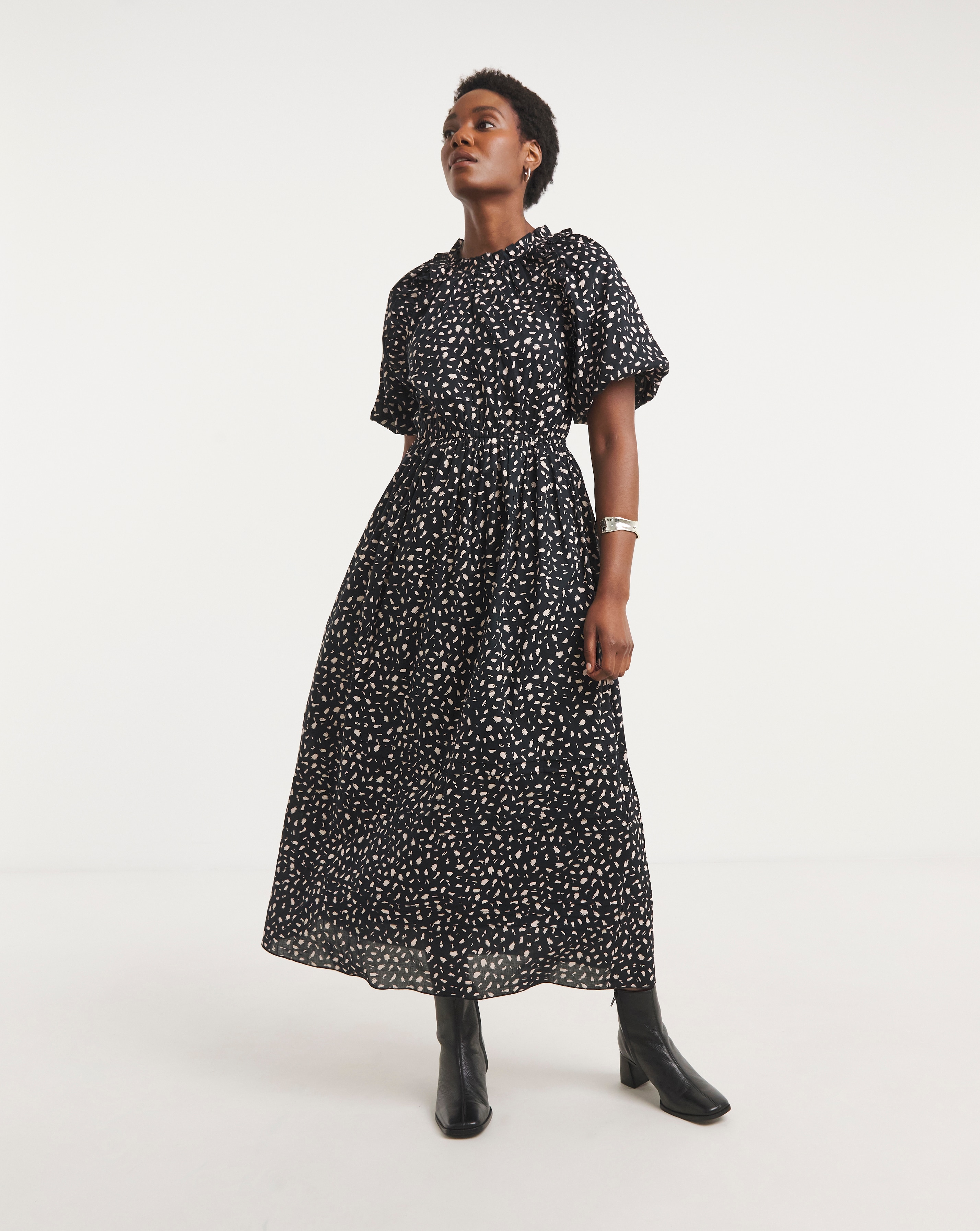 Pure Cotton Puff Sleeve Maxi Dress