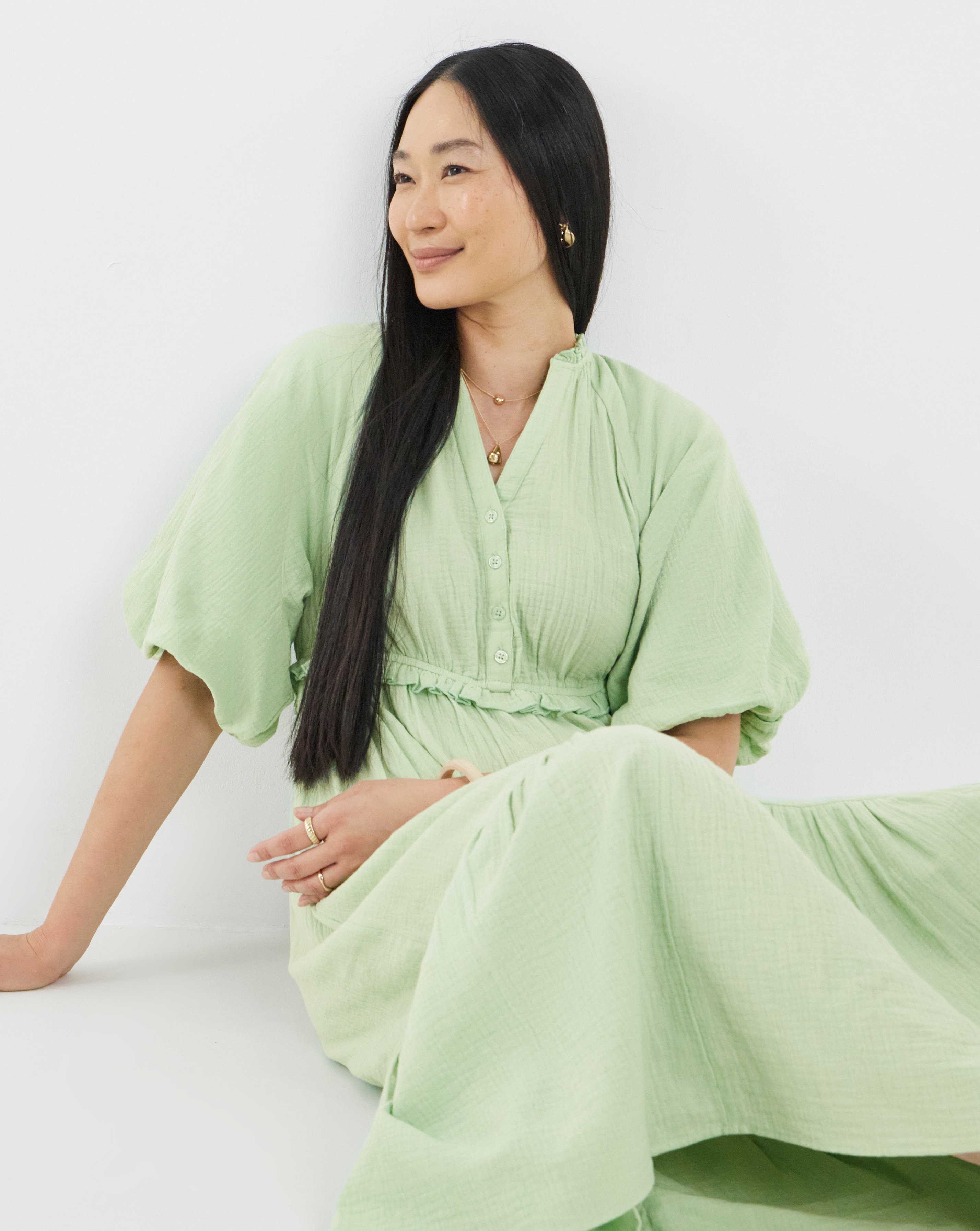 Pure Cotton Bubble Sleeve Maxi Dress